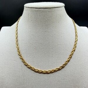 Gold Tone Braided Mesh Chain Necklace Triple Strand Woven Rope Lobster Clasp